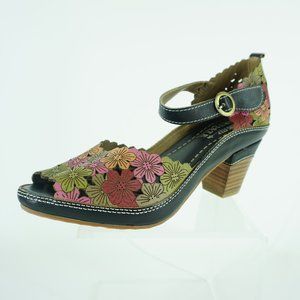 L’ARTISTE Avnia By Spring Step Peep Toe Leather Multi Color Sandals Women’s 8.5